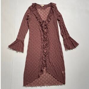 LONDON ROSE Burnt Sienna Sheer Long Cardigan / Sz M Fairy Grunge Witchy